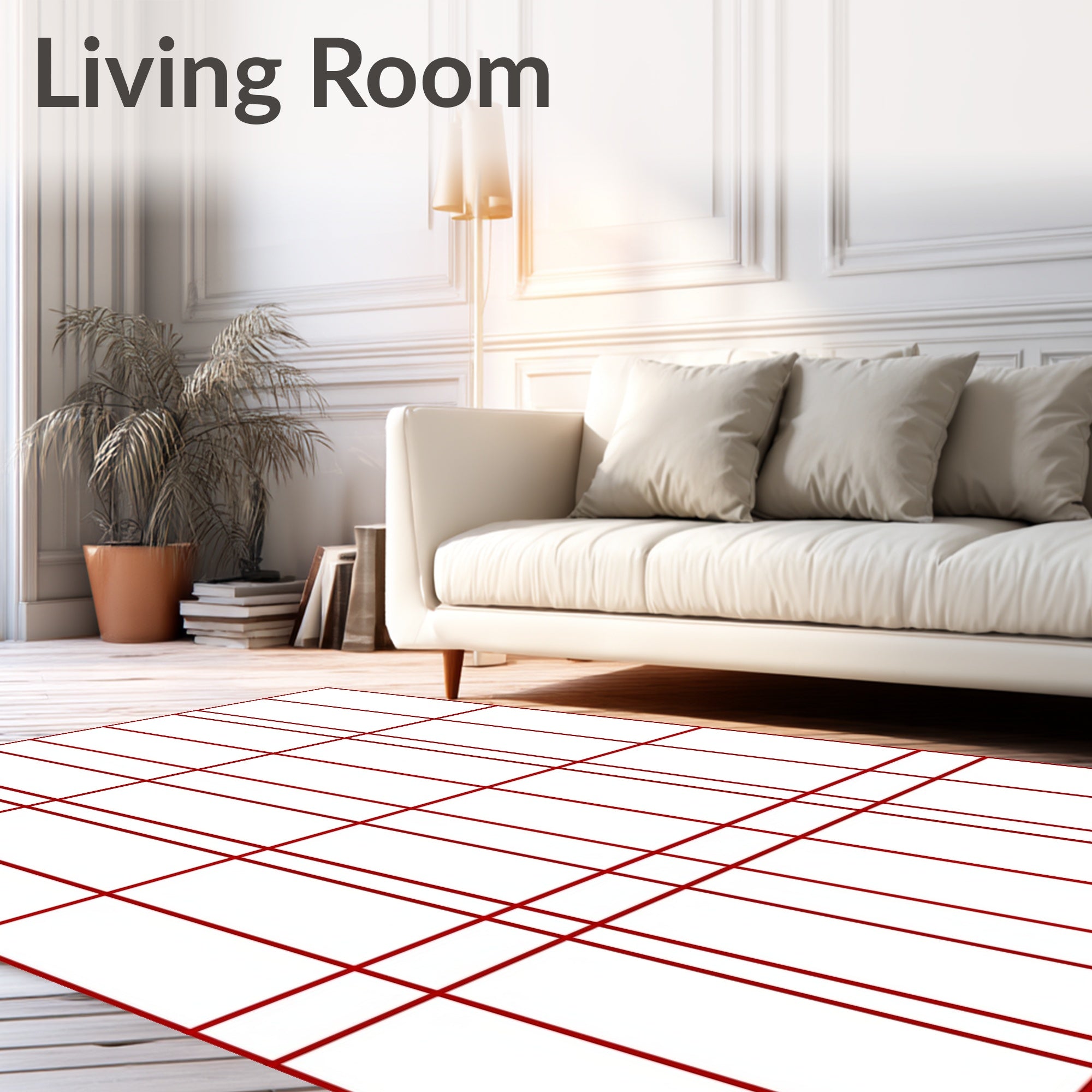 Crimson Red Rectangular Grid Rug