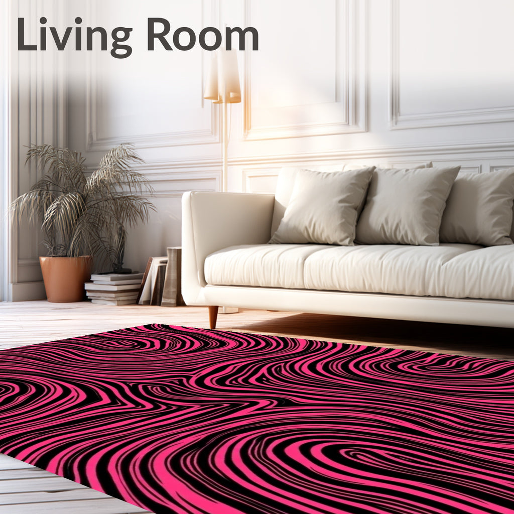 Bold Pink Black Swirl Rug