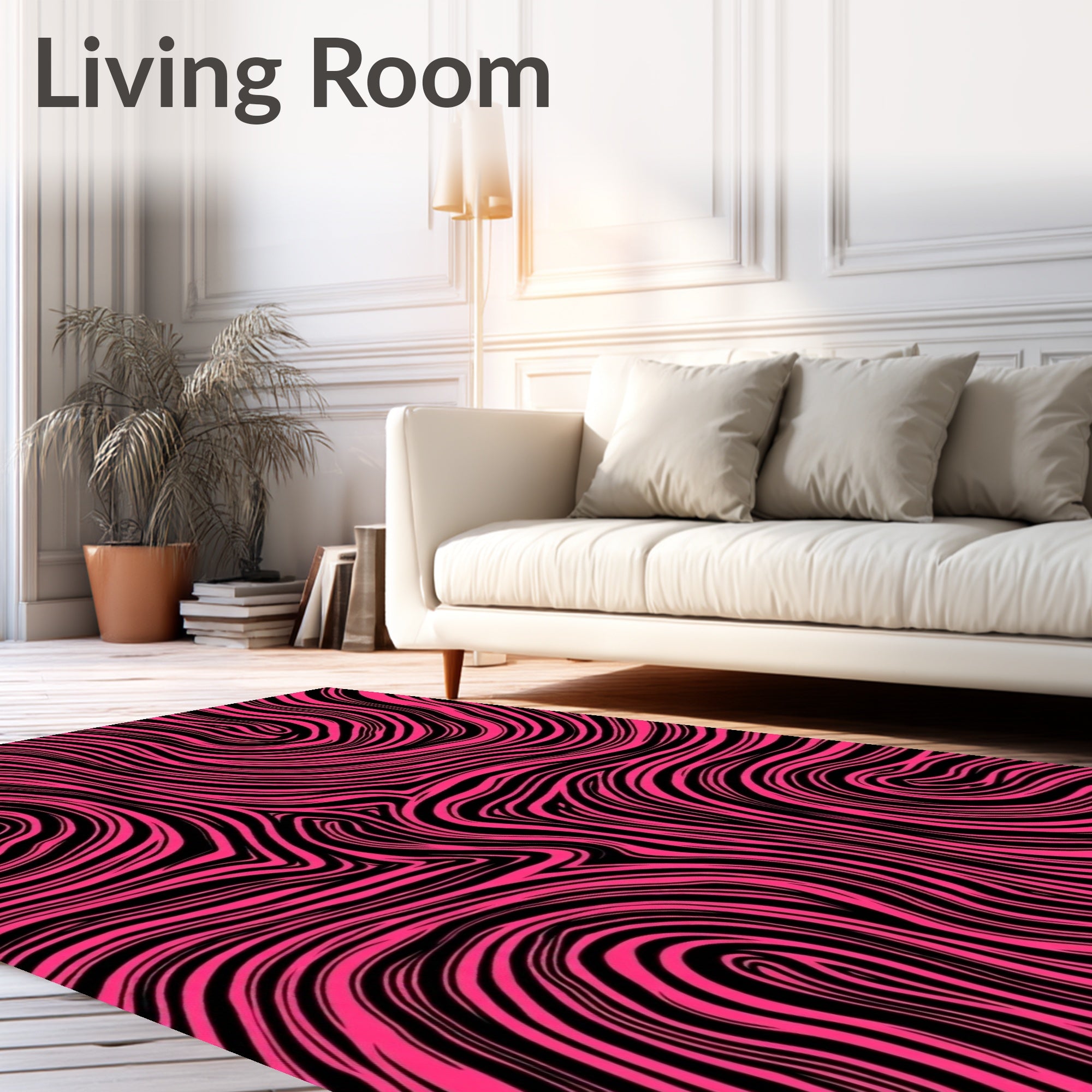 Bold Pink Black Swirl Rug