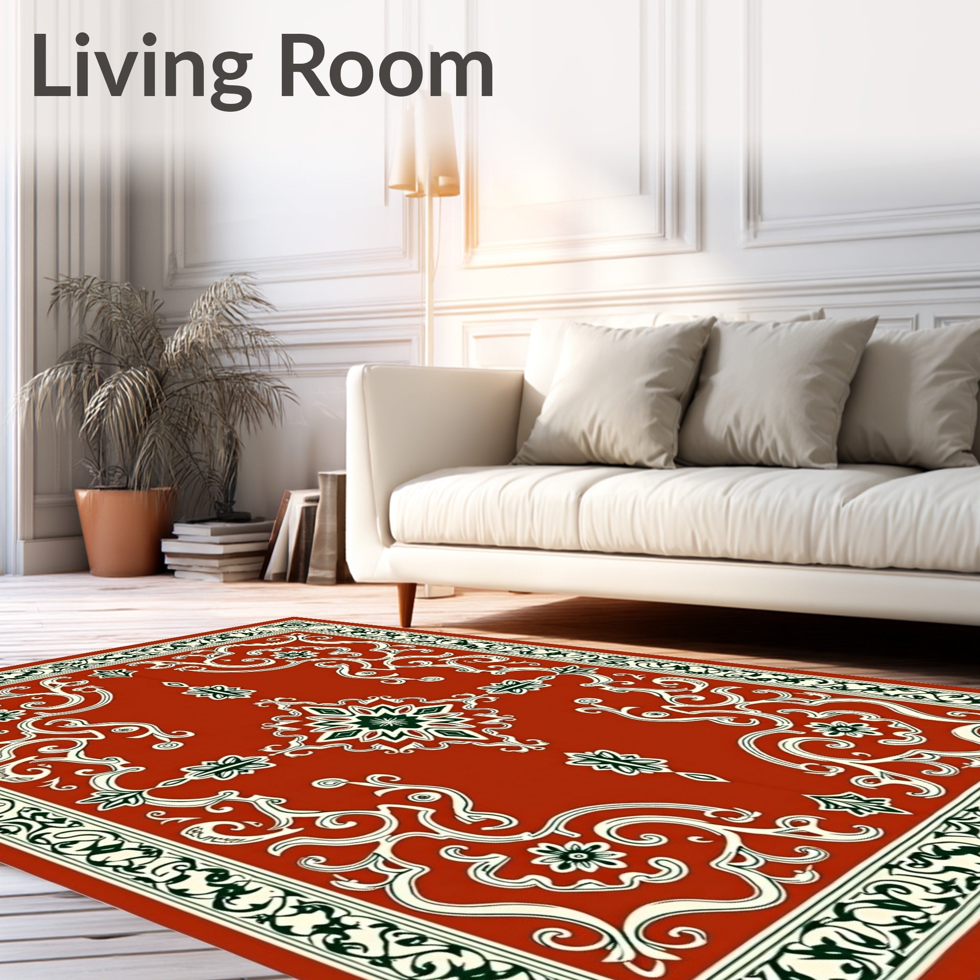 Ornate Vine Medallion Red Rug