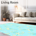 Soft Blue Cream Swirl Floral Repeating Rug