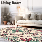 Crimson Teal Floral Medallion Border Rug