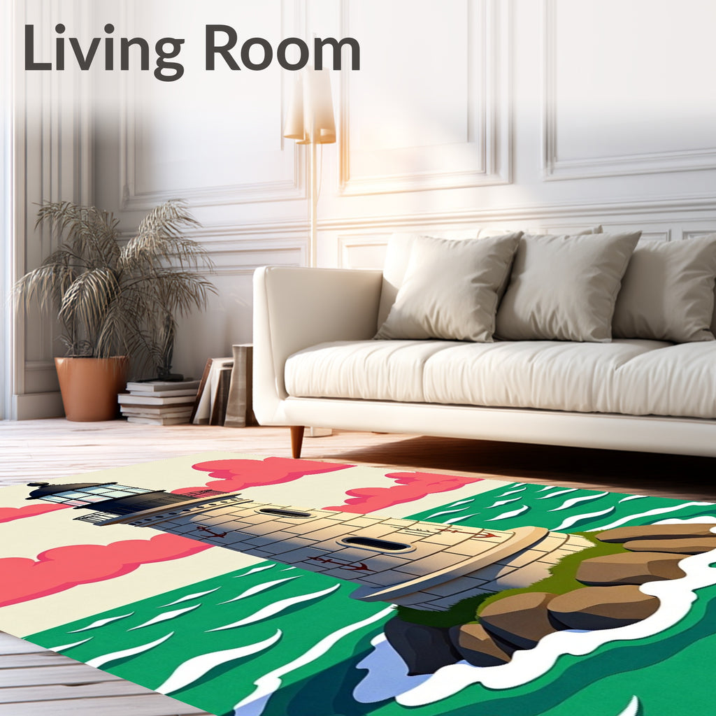 Coastal Lighthouse Anchor Clouds Ocean Rug