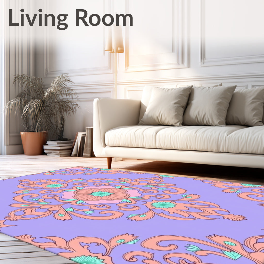 Pastel Lavender Coral Floral Medallion Rug
