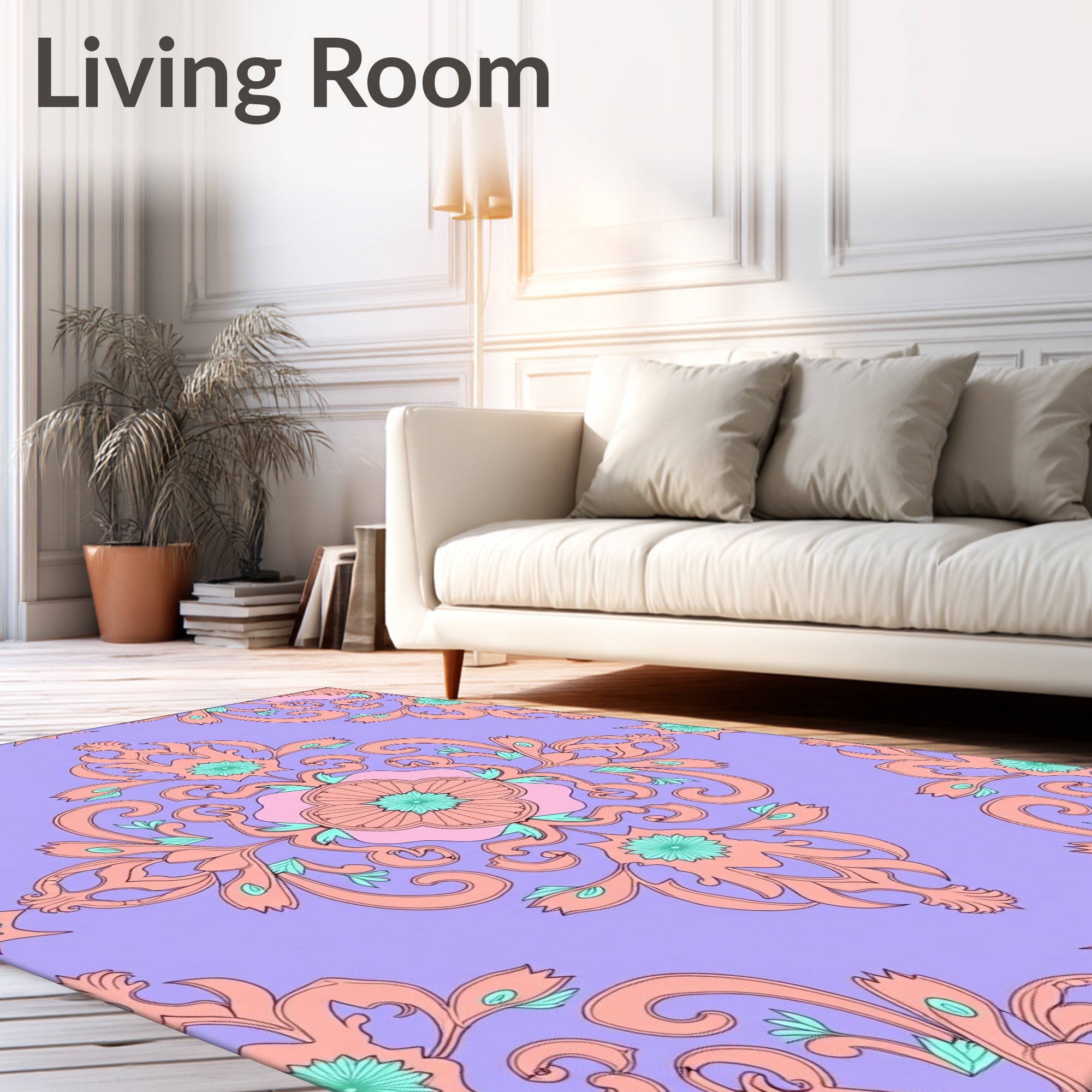 Pastel Lavender Coral Floral Medallion Rug