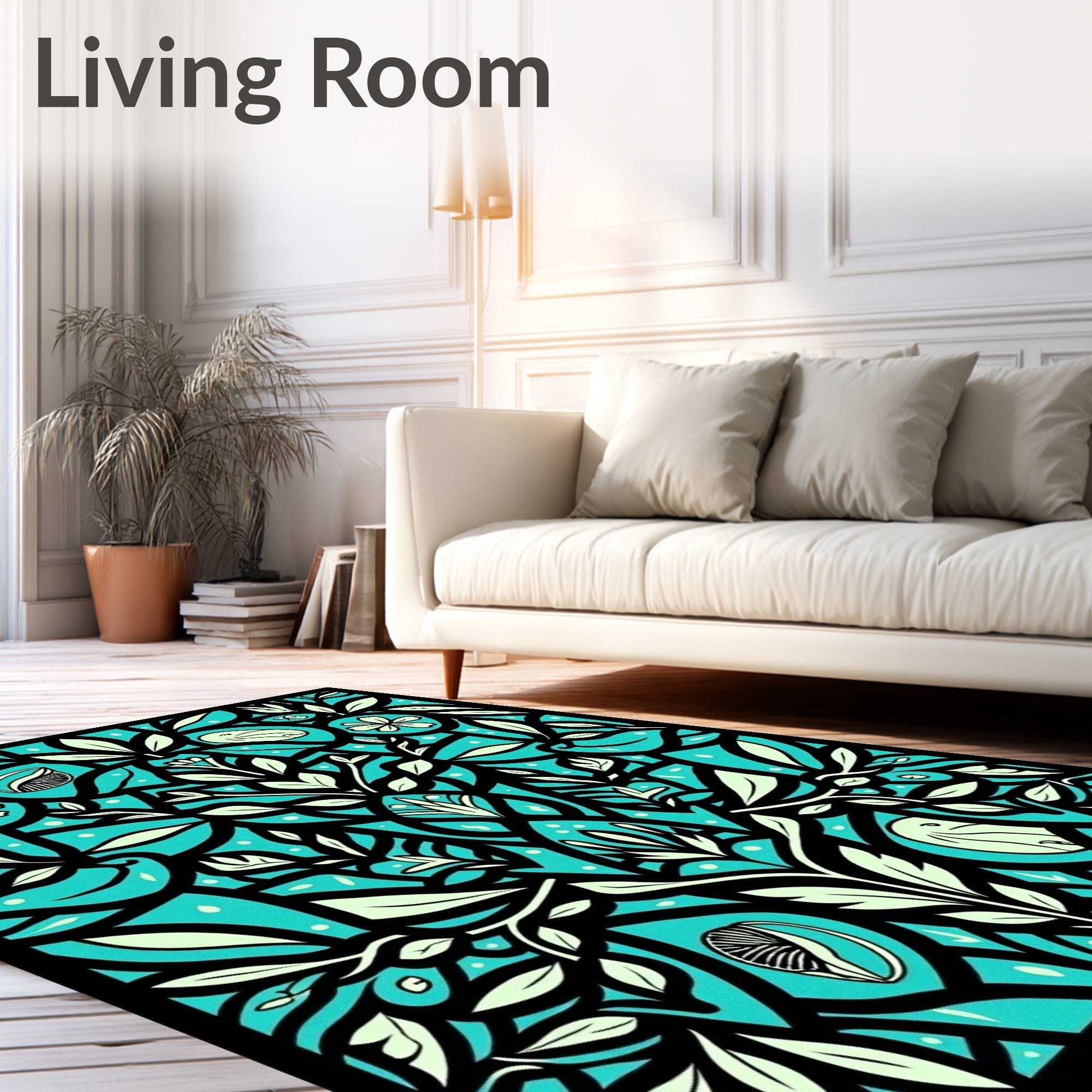 Teal Floral Symmetry Art Deco Rug