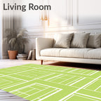 Lime Green White Geometric Grid Rug