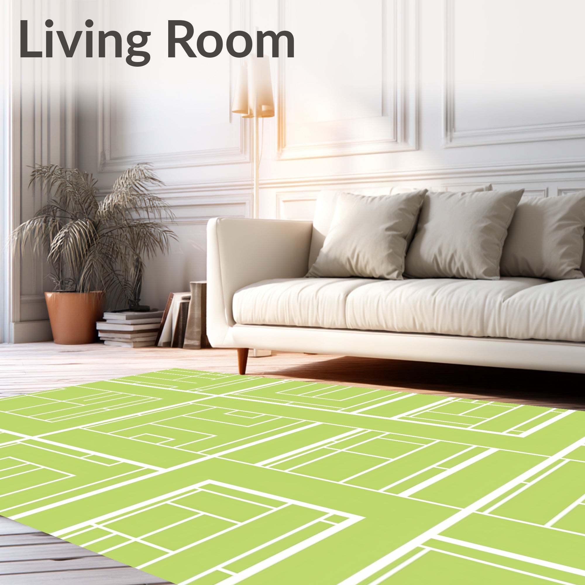 Lime Green White Geometric Grid Rug