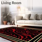 Crimson Swirls Black Abstract Rug