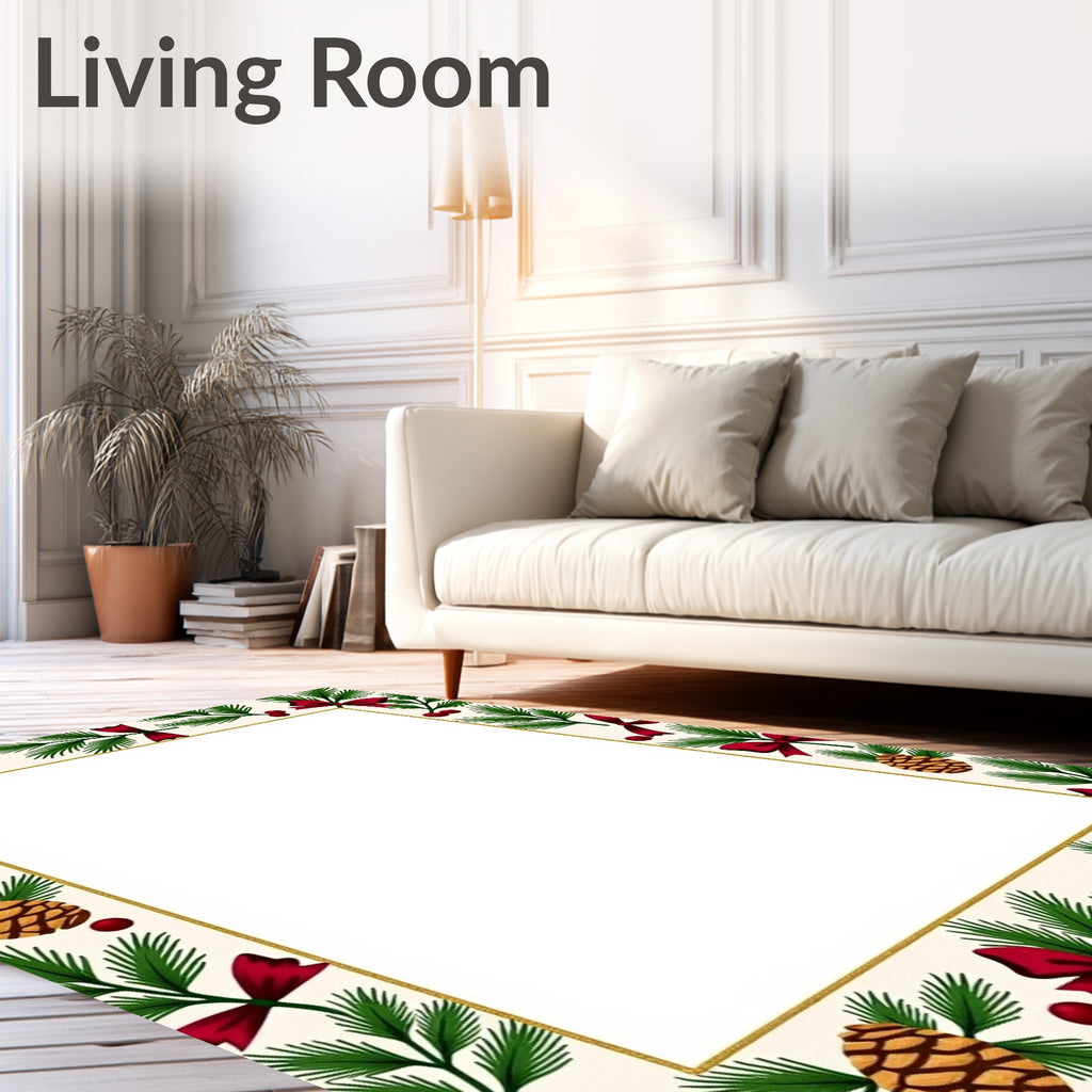Festive Evergreen Pinecone Bow Border Rug
