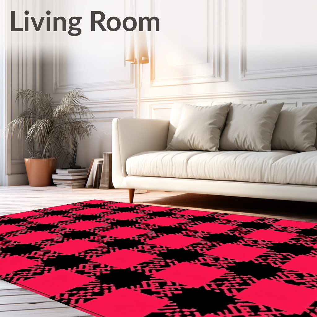 Red Black Checkered Textured Rug