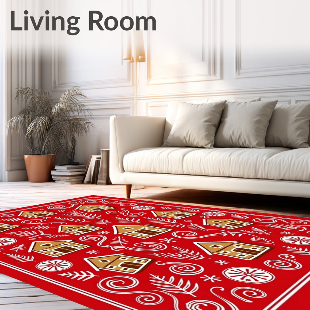 Gingerbread Houses Red Holiday Collection Rug
