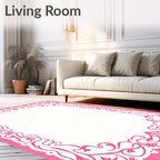 Pink Floral Bordered Art Rug