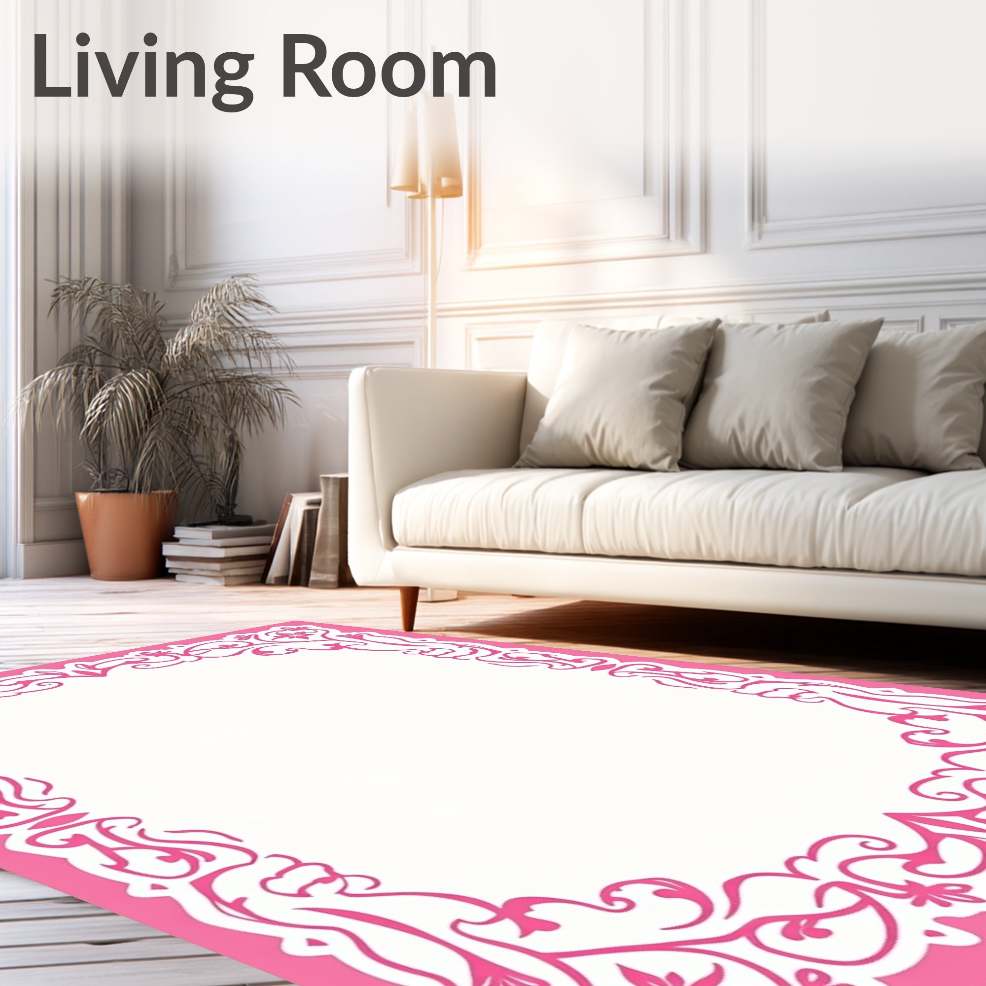 Pink Floral Bordered Art Rug