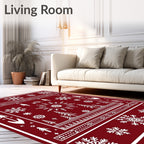 Deep Red Winter Forest Snowflake Rug