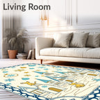Whimsical Golden Cat Cozy Winter Village Rug