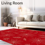 Crimson Poinsettia Floral Line Art Rug