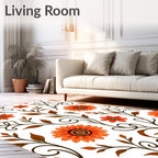 Retro Orange Floral Swirls Rug
