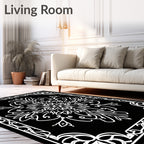Black White Floral Medallion Corners Rug