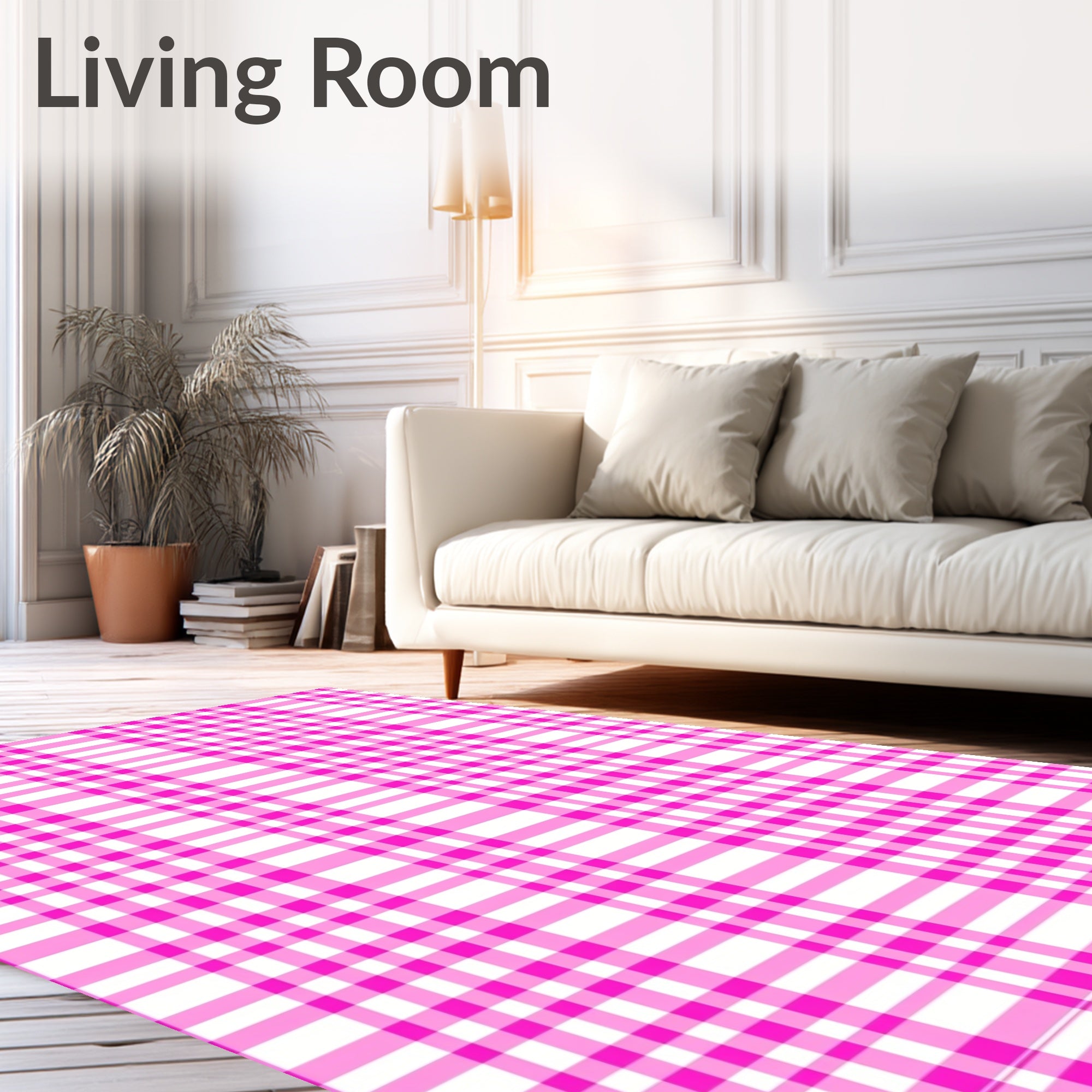 Bright Pink White Plaid Collection Rug
