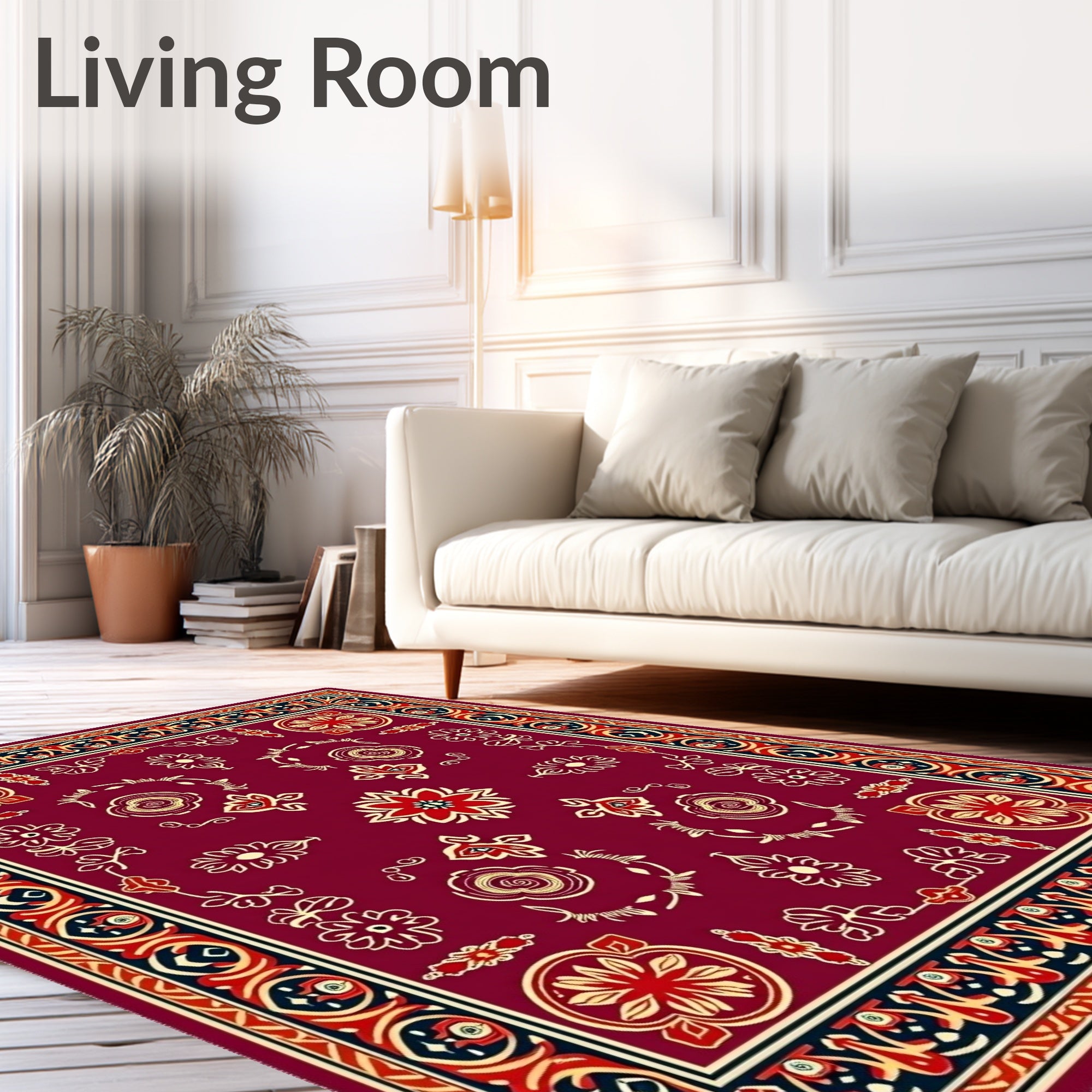Deep Red Floral Medallion Botanical Rug
