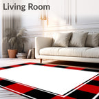Red Black Plaid Checkered Border Rug