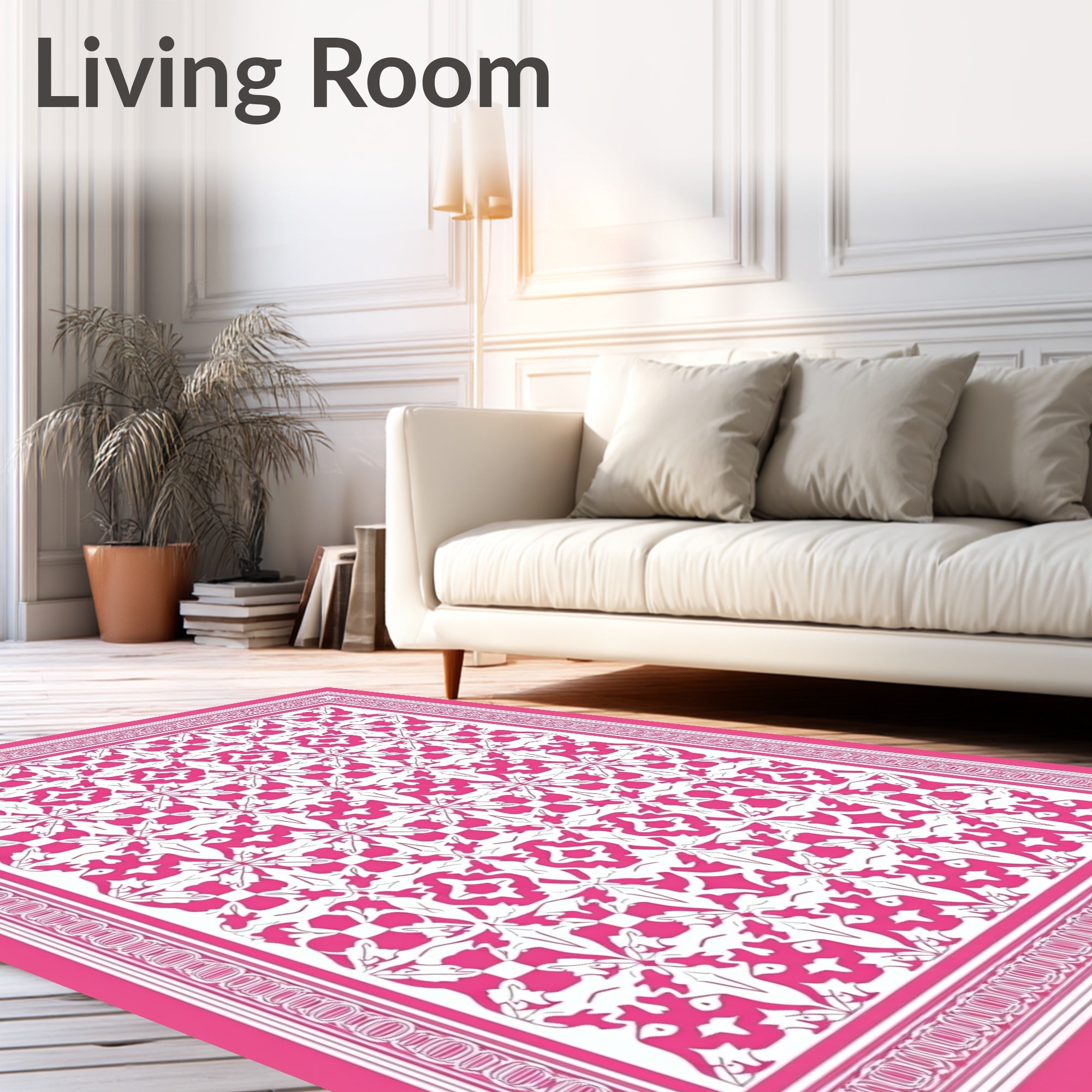 Vivid Coral Floral Medallion Border Rug