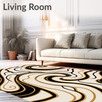 Black Gold Swirl Cream Abstract Rug