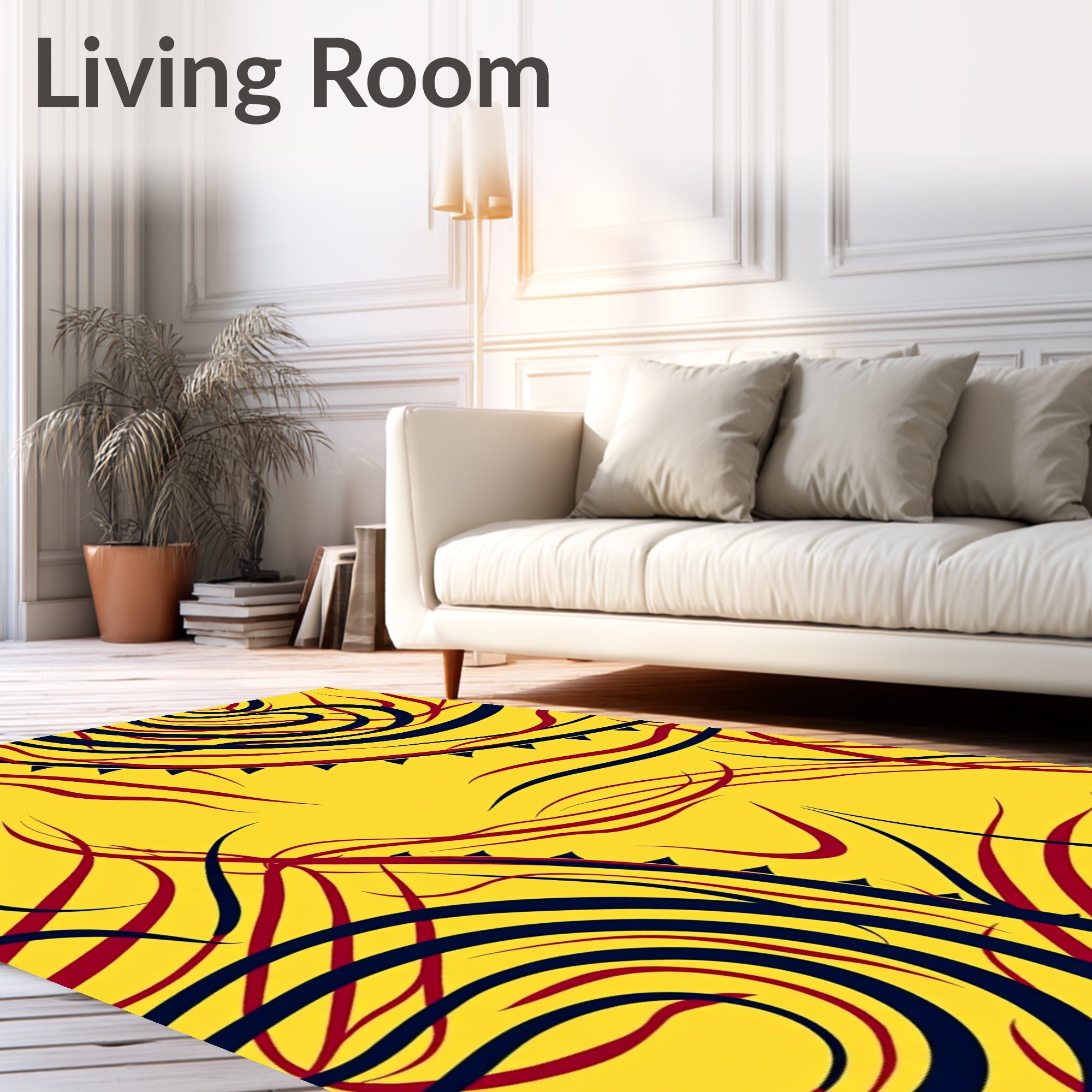 Vivid Yellow Swirling Abstract Lines Rug