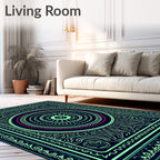 Vibrant Mint Medallion Geometric Border Rug