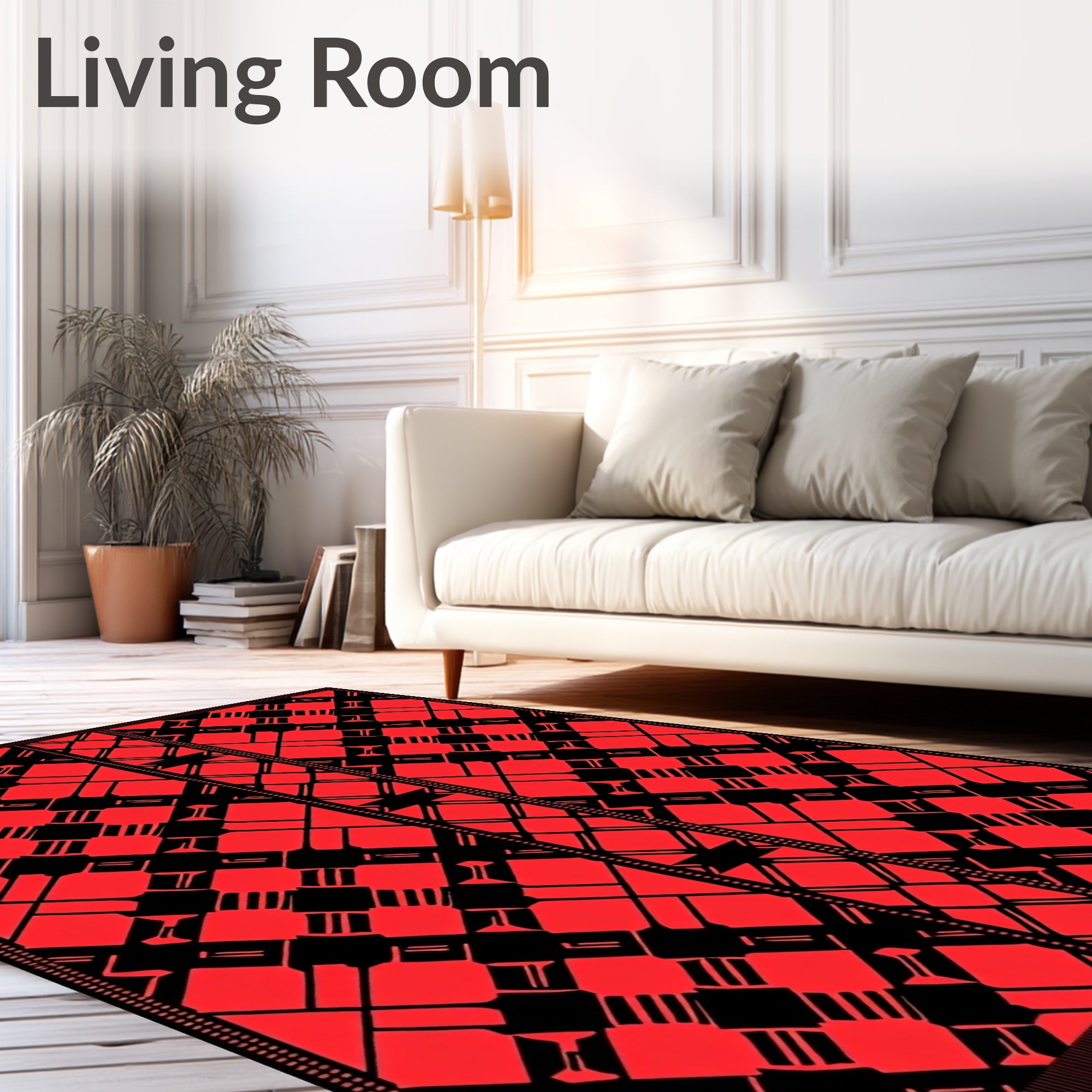 Bold Red Geometric Diamond Stripe Rug