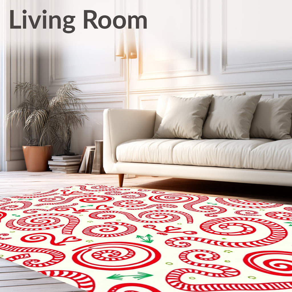 Red Swirled Stripe Whimsical Curlicue Rug