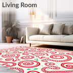 Red Swirled Stripe Whimsical Curlicue Rug