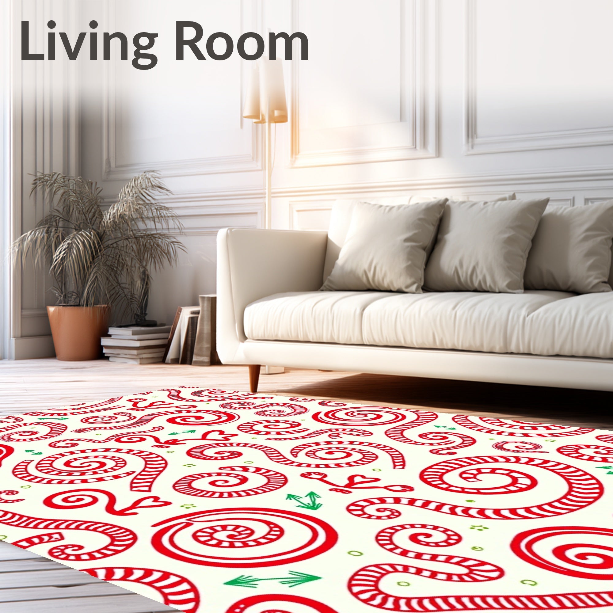 Red Swirled Stripe Whimsical Curlicue Rug