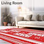 Red White Festive Star Medallion Stripe Rug