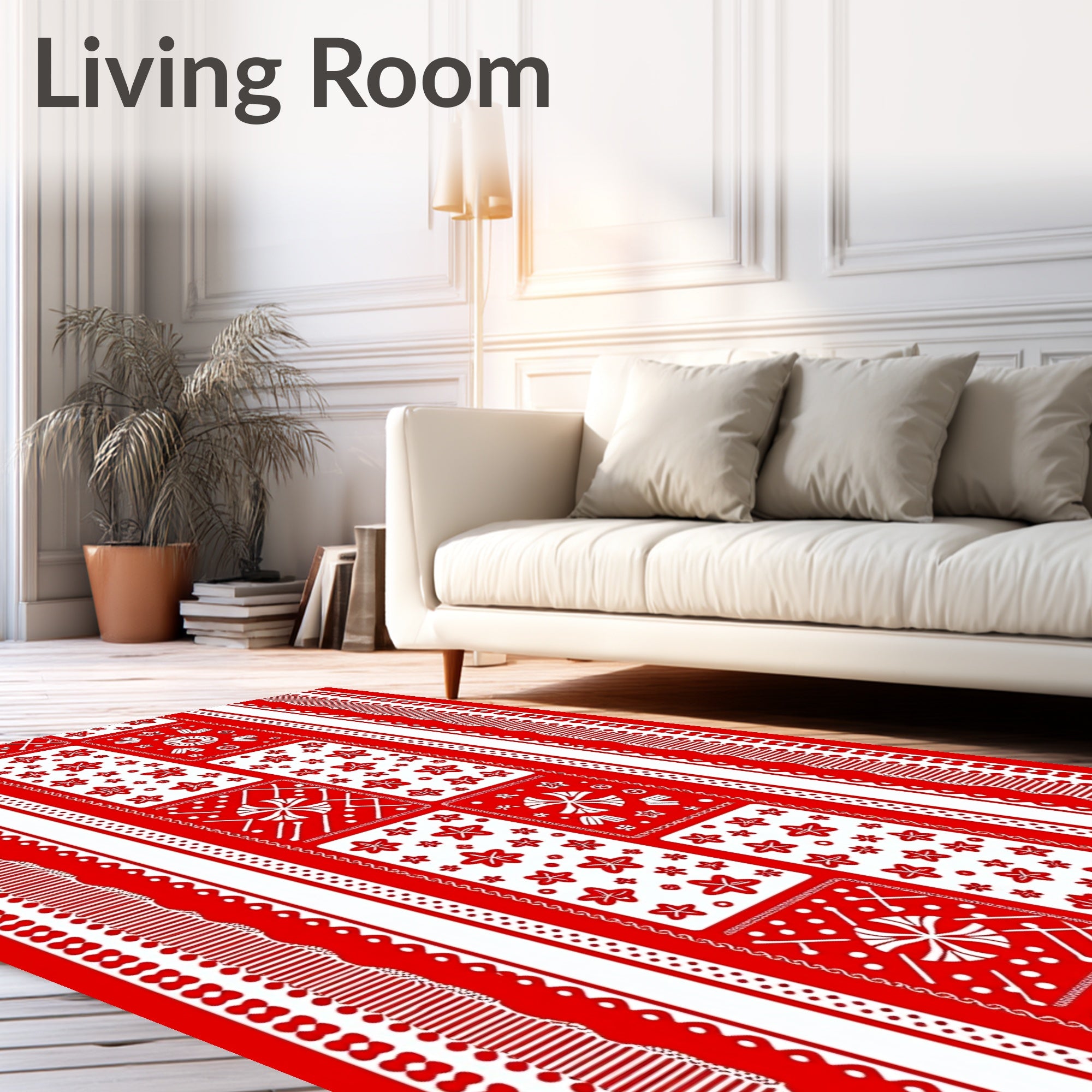 Red White Festive Star Medallion Stripe Rug