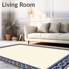 Elegant Blue Gold Damask Border Rug