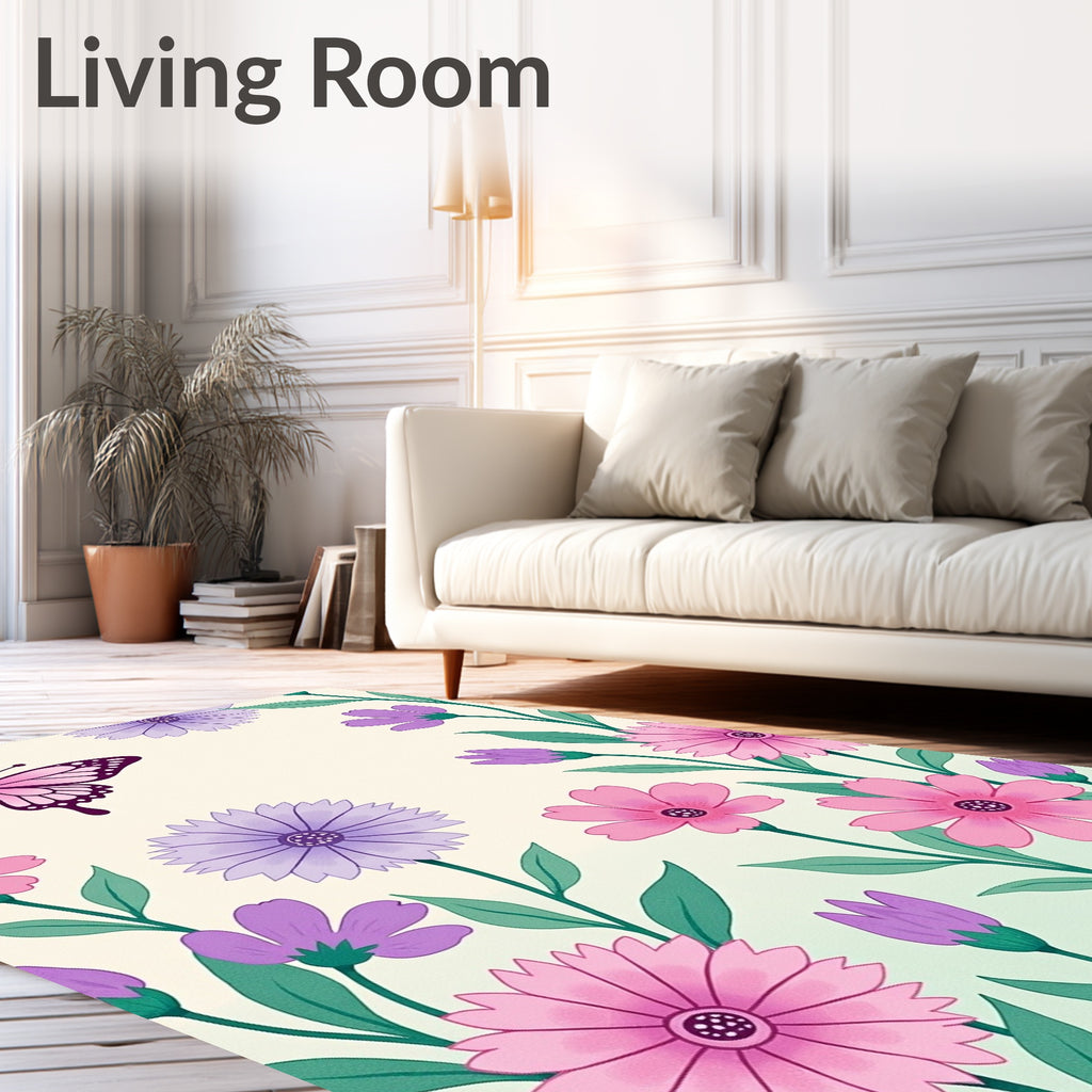 Whimsical Pink Butterfly Garden Rug