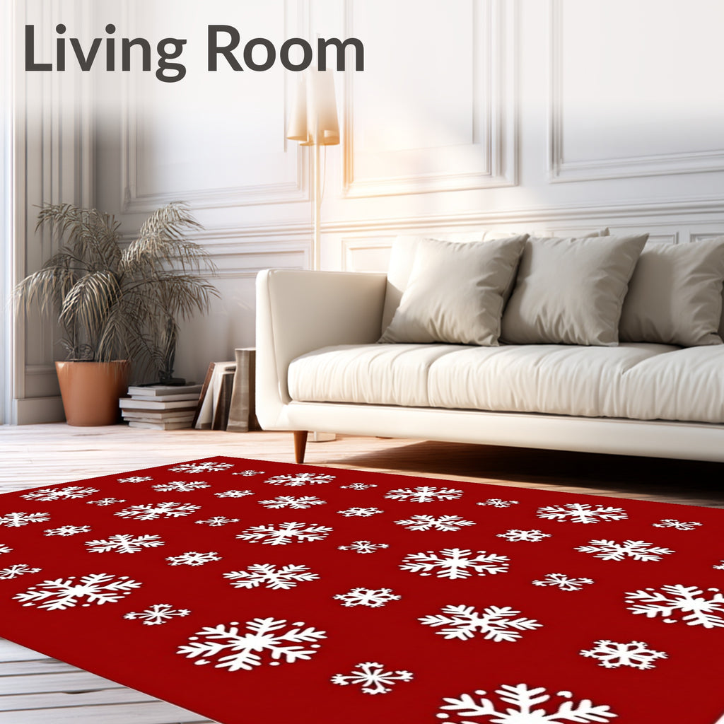 Winter Red Snowflake Cluster Rug