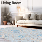 Pale Blue Baroque Floral Damask Rug