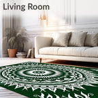 Deep Emerald White Floral Sunburst Mandala Rug