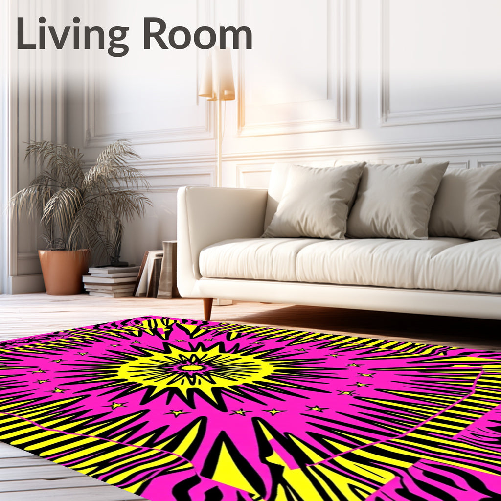 Hot Pink Yellow Burst Star Rug