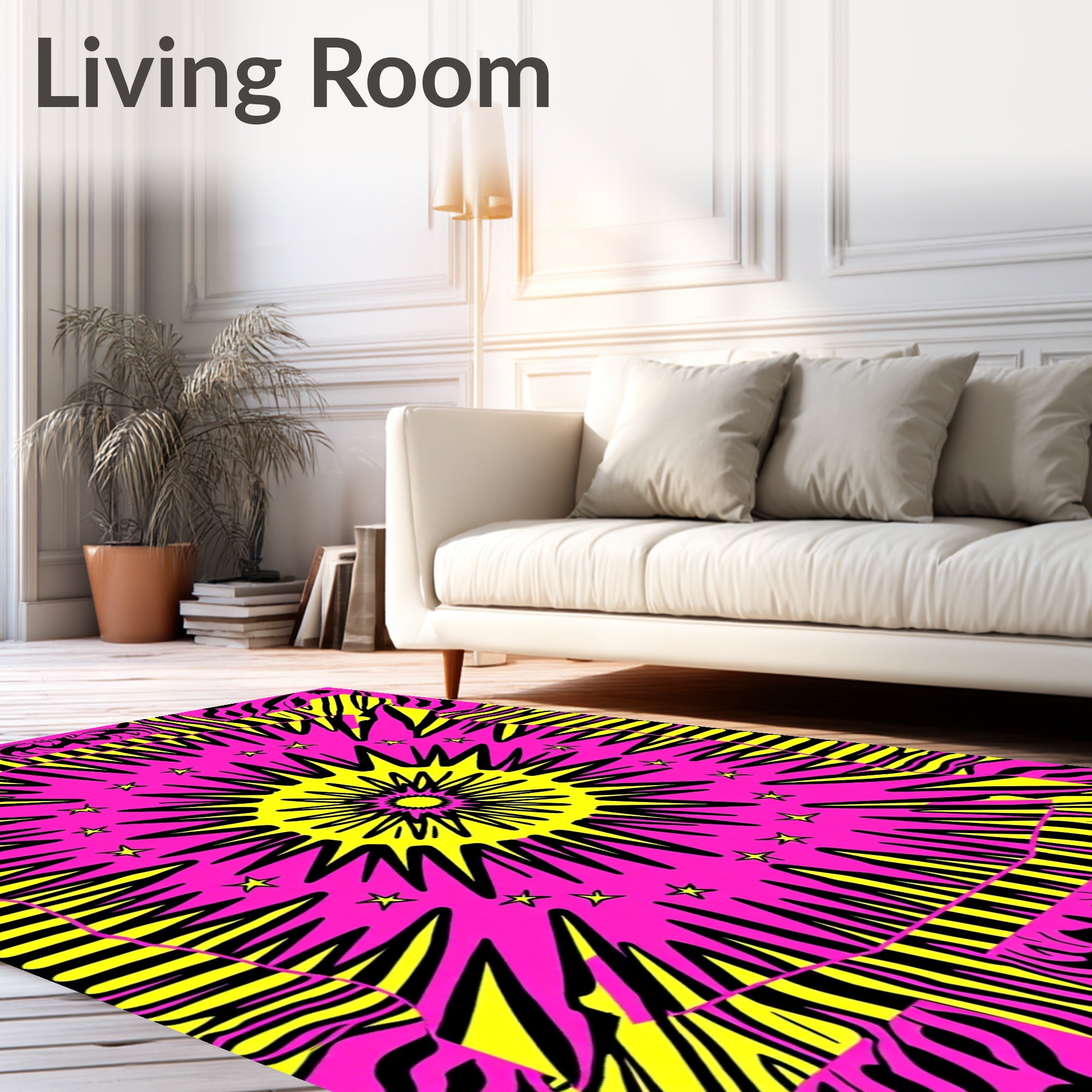 Hot Pink Yellow Burst Star Rug