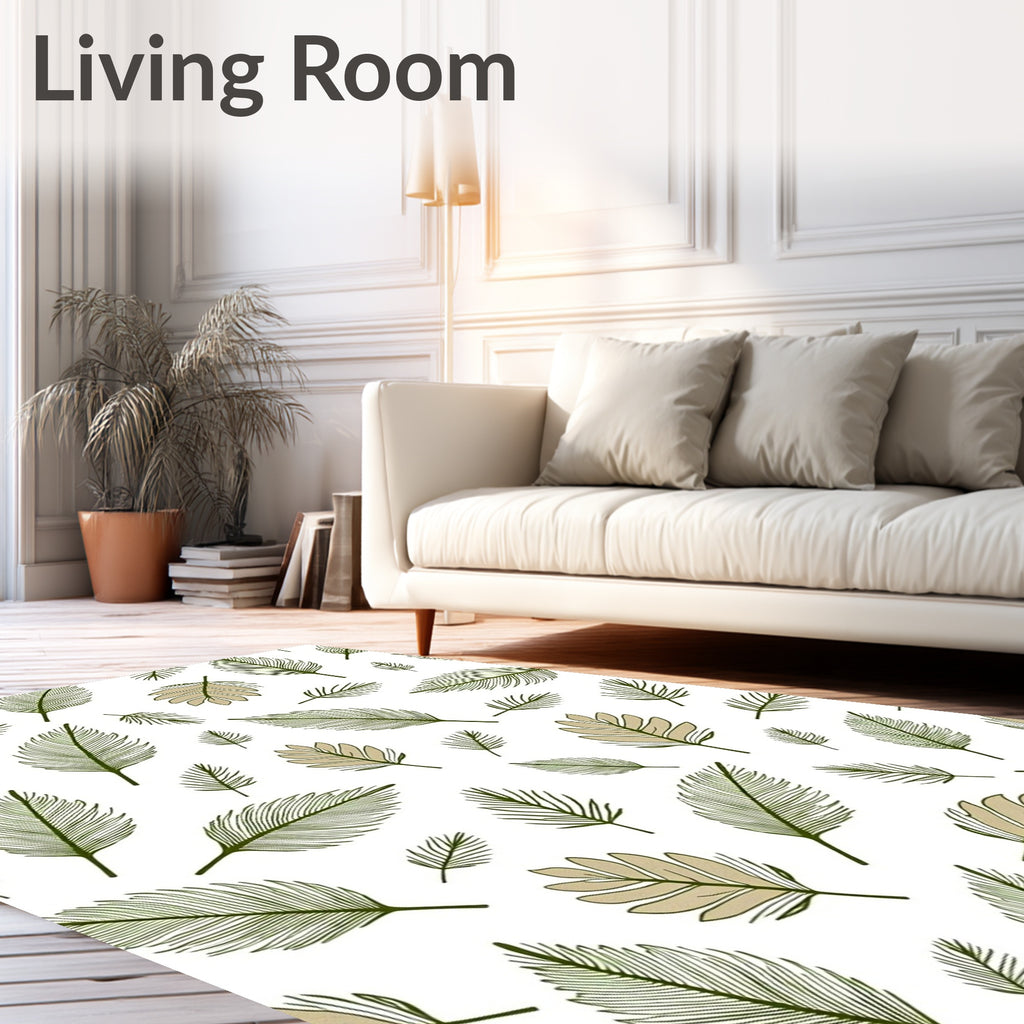 Green Beige Palm Leaf Repeating Pattern Rug