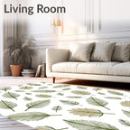 Green Beige Palm Leaf Repeating Pattern Rug