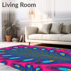 Vibrant Blue Yellow Peacock Feather Rug