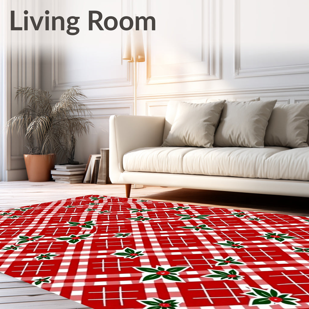 Crimson White Gingham Holly Sprigs Rug