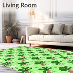 Lush Green Pink Floral Botanical Rug