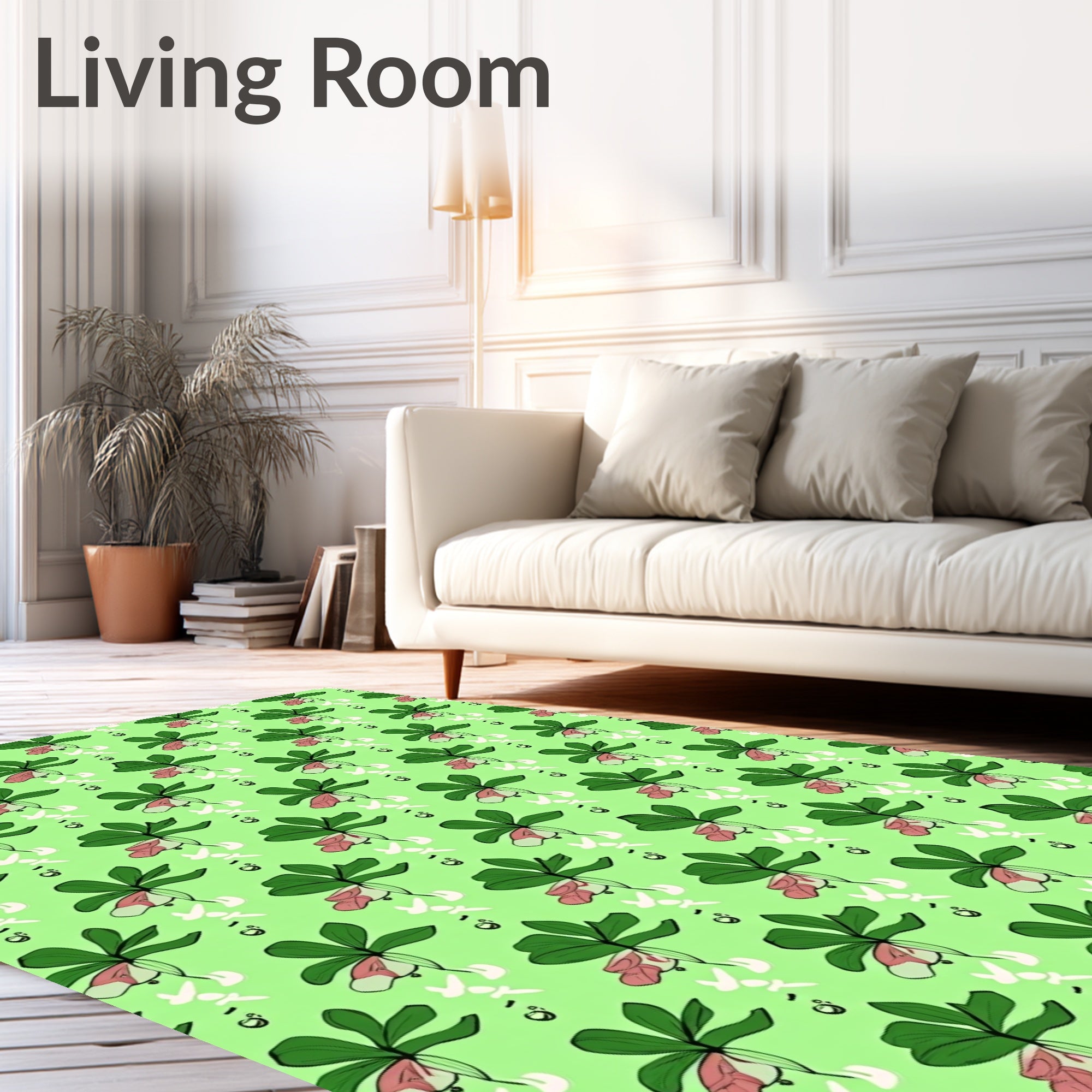 Lush Green Pink Floral Botanical Rug