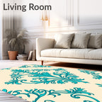 Turquoise Baroque Foliage Cream Background Rug